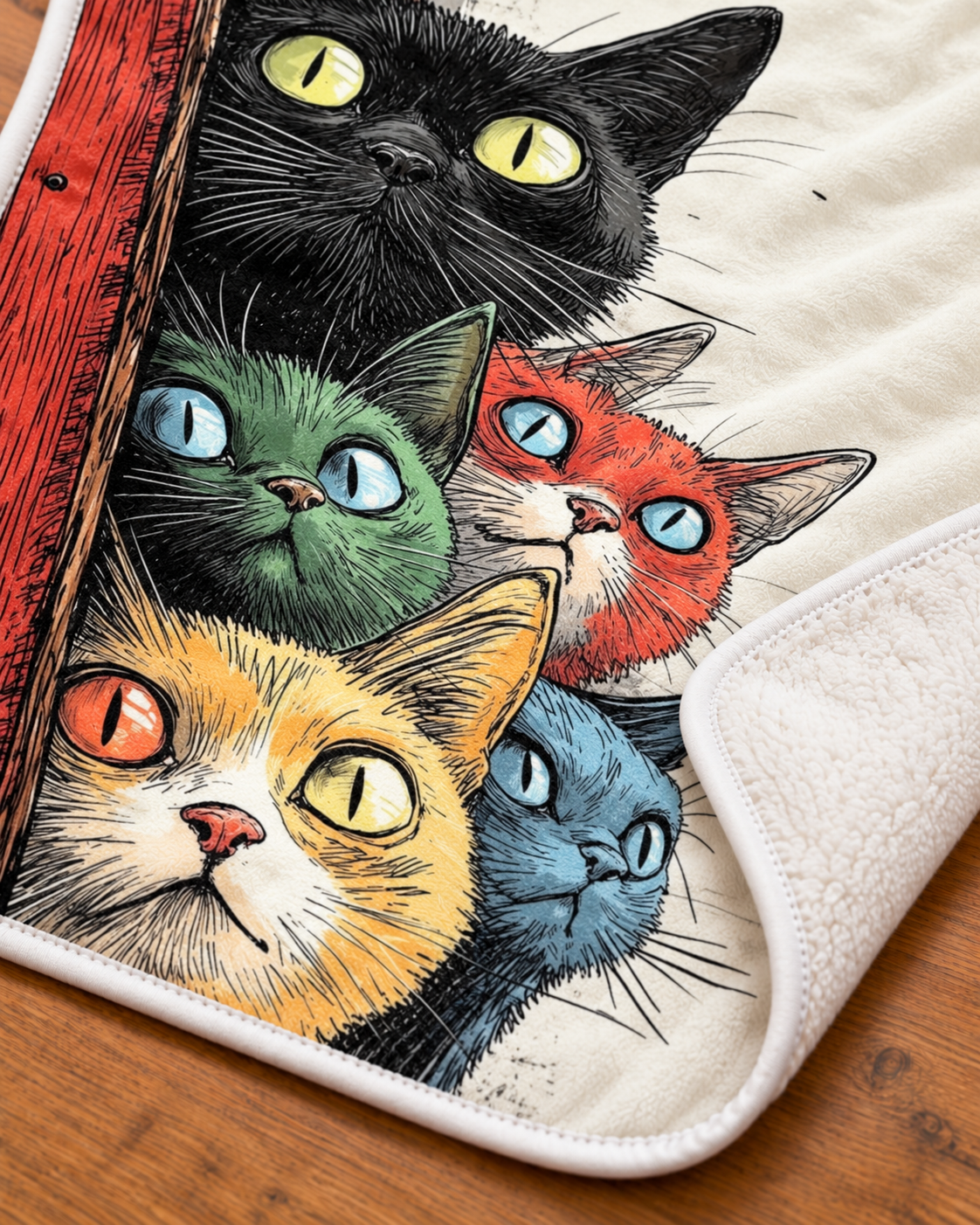 Peeking Colorful Cats ドアから覗くカラフル猫ちゃん ブランケット ひざ掛け