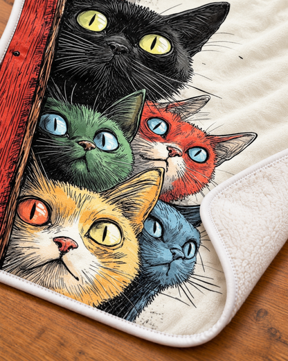 Peeking Colorful Cats ドアから覗くカラフル猫ちゃん ブランケット ひざ掛け