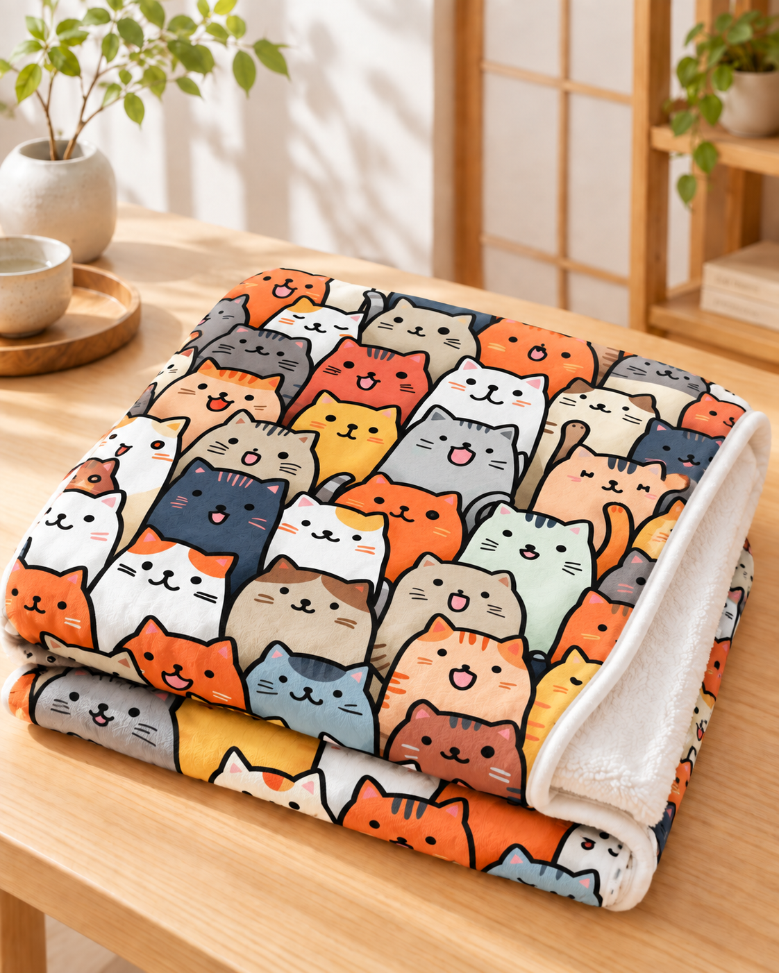 Happy Smiling Cats  にっこり笑顔の猫ちゃん大集合 ブランケット ひざ掛け