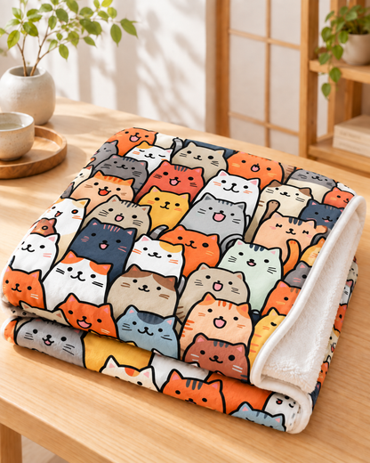 Happy Smiling Cats  にっこり笑顔の猫ちゃん大集合 ブランケット ひざ掛け