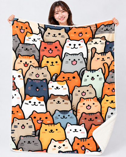 Happy Smiling Cats  にっこり笑顔の猫ちゃん大集合 ブランケット ひざ掛け