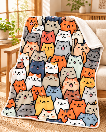 Happy Smiling Cats  にっこり笑顔の猫ちゃん大集合 ブランケット ひざ掛け