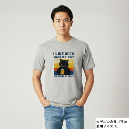 猫tシャツ ねこ 猫イラスト おもしろ tシャツ かわいい I LIKE BEER AND MY CAT｜アダルト&キッズサイズ