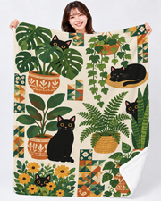 Black Cats Botanical Garden 観葉植物と黒猫のデザイン | Blanket