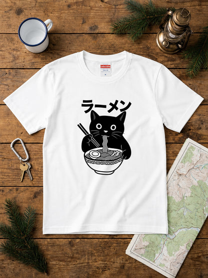 ラーメン黒猫 Tシャツ ｜ 猫好き・ラーメン好きに人気