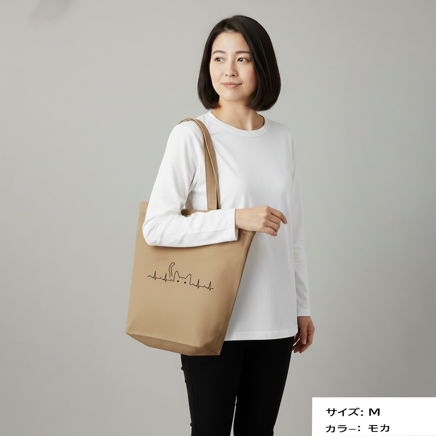 猫トート バッグ  猫 エコ バッグ ハートビート 心電図