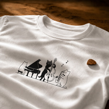 猫 長袖Tシャツ｜ジャズバンド猫イラスト｜ねこ ロンT メンズ レディース S-2XL
