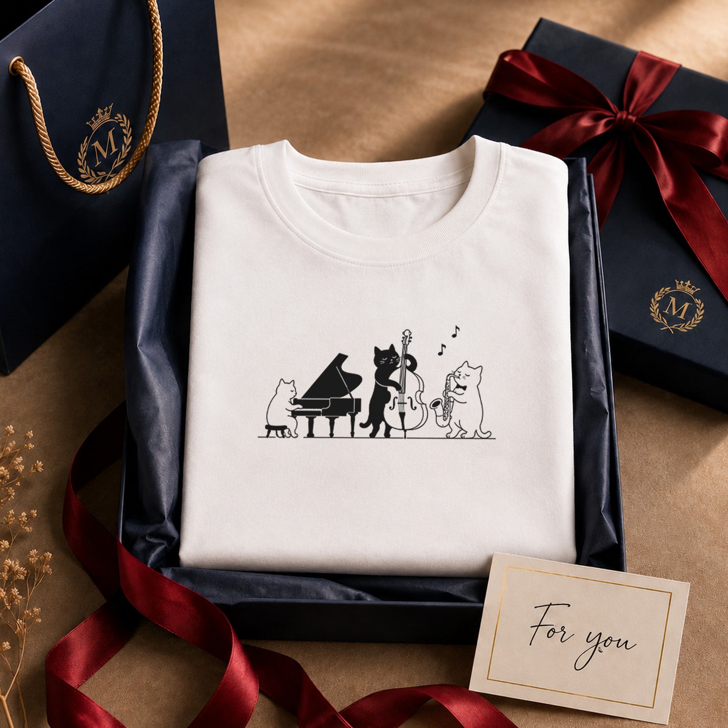 猫 長袖Tシャツ｜ジャズバンド猫イラスト｜ねこ ロンT メンズ レディース S-2XL