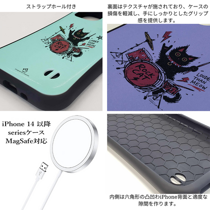 ケース ねこ 猫イラストロック猫 ドラム スマホ ケース iPhone8, SE2, SE3 ~ ケースiPhone17シリーズ