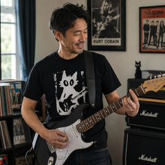 猫ギターロック Tシャツ | 音楽好きに人気