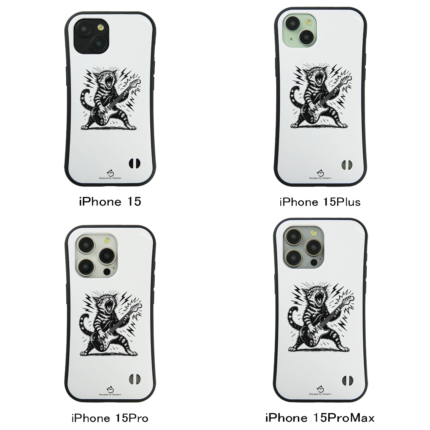 ケース ねこ 猫イラストロック猫ギター スマホ ケース iPhone8, SE2, SE3 ~ ケースiPhone17シリーズ