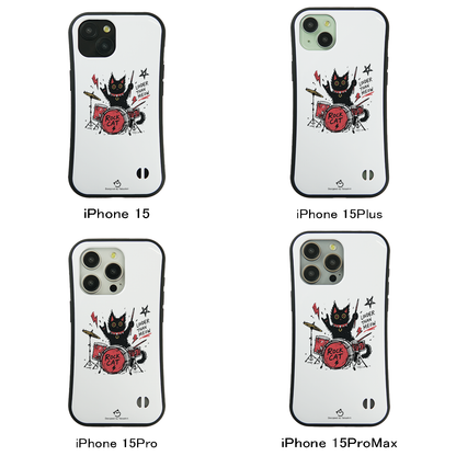 ケース ねこ 猫イラストロック猫 ドラム スマホ ケース iPhone8, SE2, SE3 ~ ケースiPhone17シリーズ