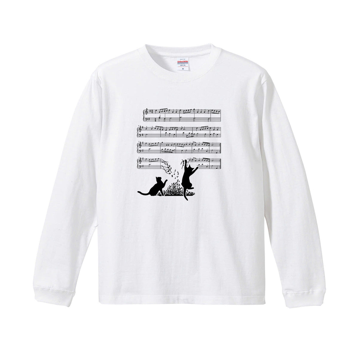 猫 長袖Tシャツ｜猫音符 イラスト｜ねこ ロンT メンズ レディース S-2XL