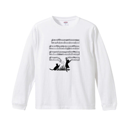 猫 長袖Tシャツ｜猫音符 イラスト｜ねこ ロンT メンズ レディース S-2XL