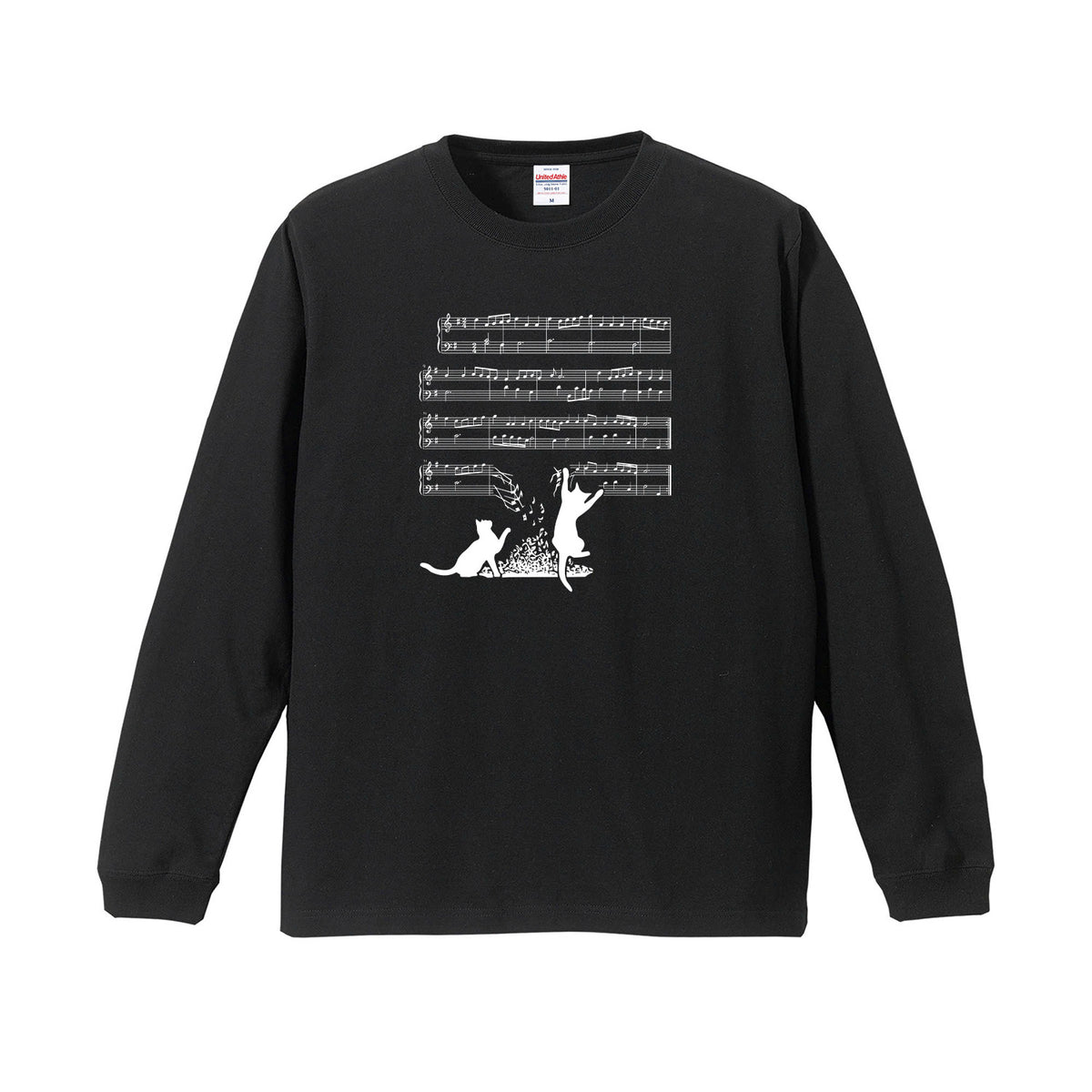 猫 長袖Tシャツ｜猫音符 イラスト｜ねこ ロンT メンズ レディース S-2XL