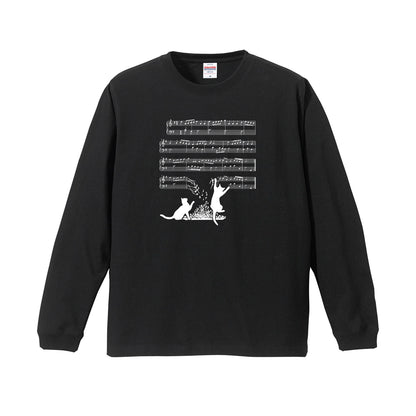 猫 長袖Tシャツ｜猫音符 イラスト｜ねこ ロンT メンズ レディース S-2XL