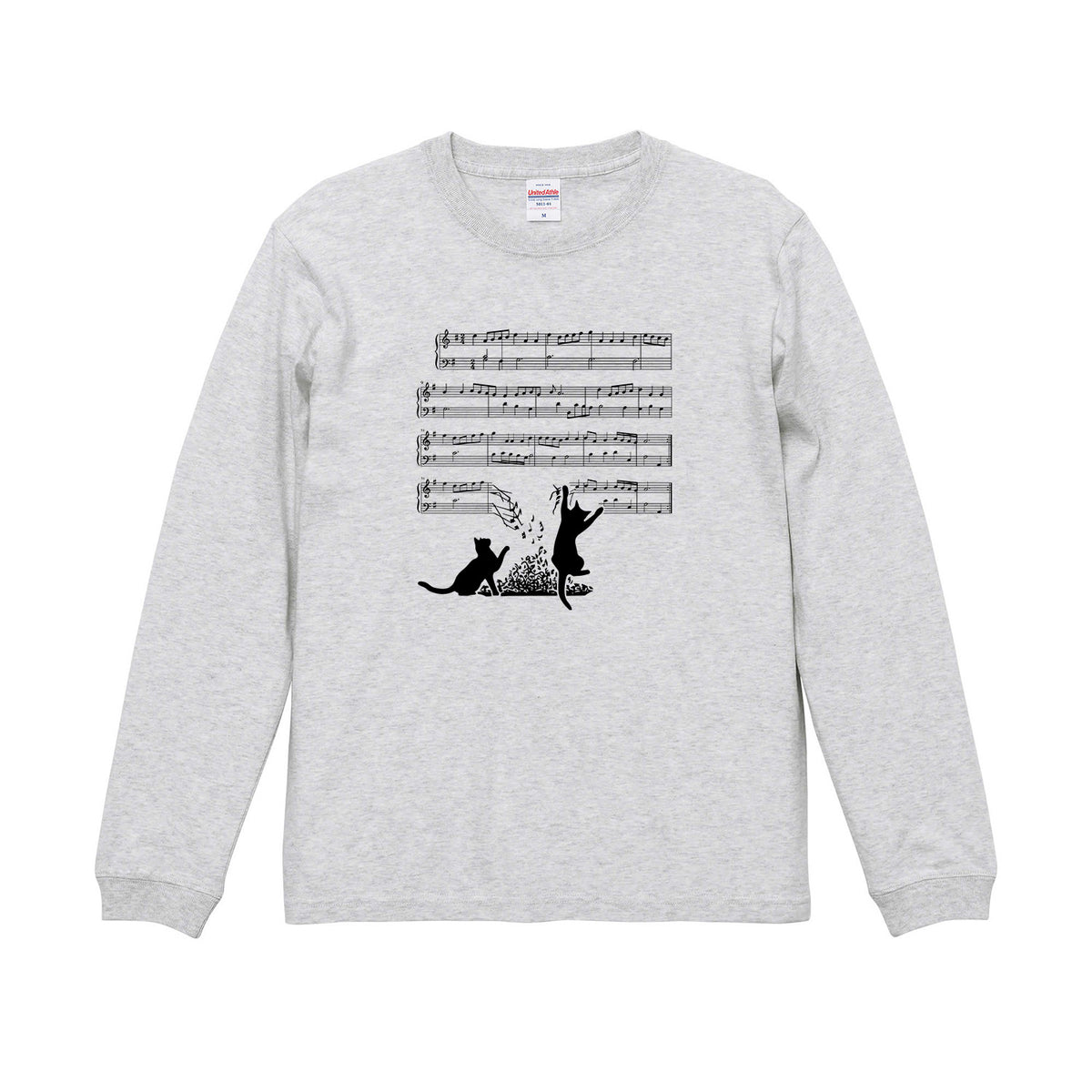 猫 長袖Tシャツ｜猫音符 イラスト｜ねこ ロンT メンズ レディース S-2XL