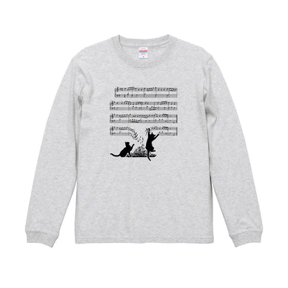 猫 長袖Tシャツ｜猫音符 イラスト｜ねこ ロンT メンズ レディース S-2XL