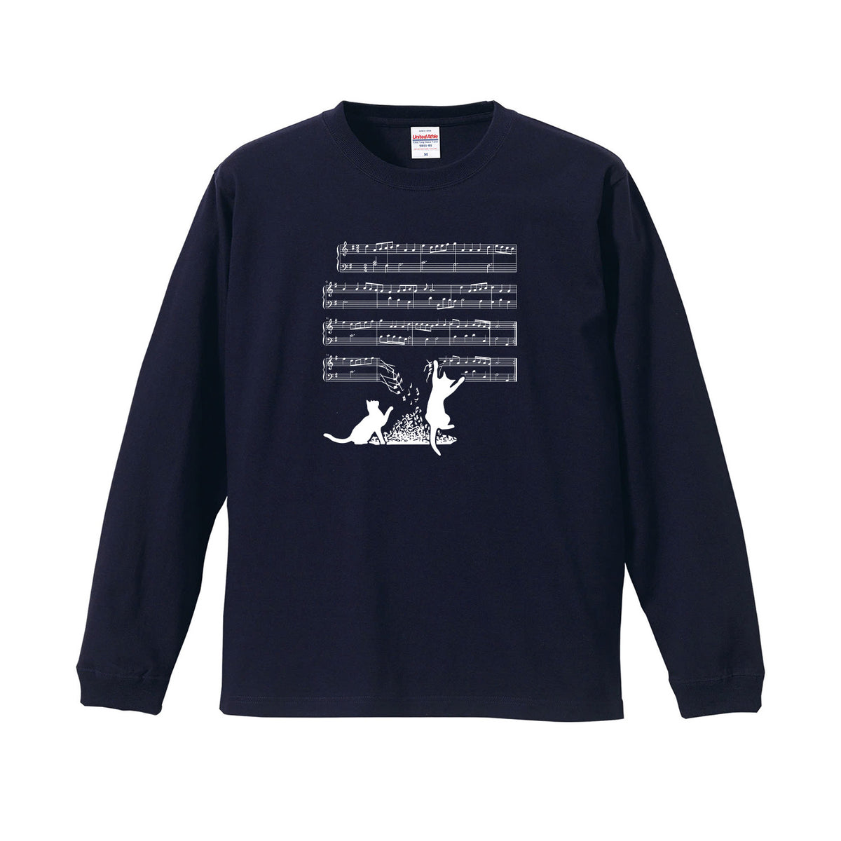 猫 長袖Tシャツ｜猫音符 イラスト｜ねこ ロンT メンズ レディース S-2XL