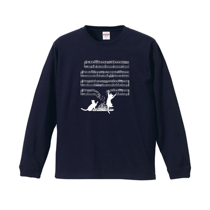 猫 長袖Tシャツ｜猫音符 イラスト｜ねこ ロンT メンズ レディース S-2XL