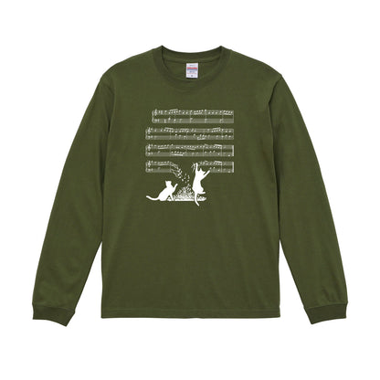 猫 長袖Tシャツ｜猫音符 イラスト｜ねこ ロンT メンズ レディース S-2XL