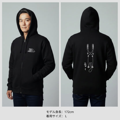 猫 フルジップ パーカ ねこ かわいい 猫イラスト The Cat Face & 引っ掻く猫 |フロント＆バックプリント