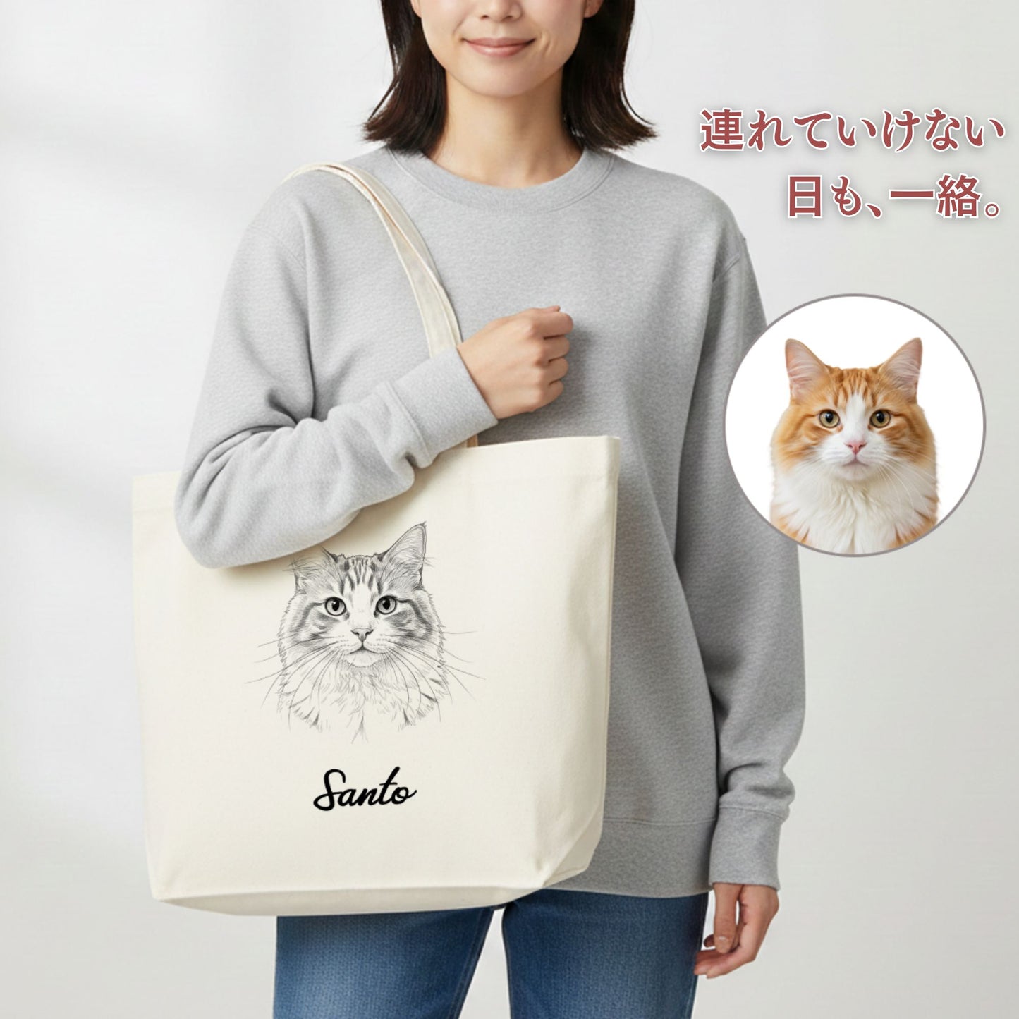 【プレゼントにおすすめ】名入れ＆アートに変換写真入れ｜うちの子オリジナル トートバッグ｜ペット（猫/犬）ギフト・誕生日/クリスマス/母の日対応