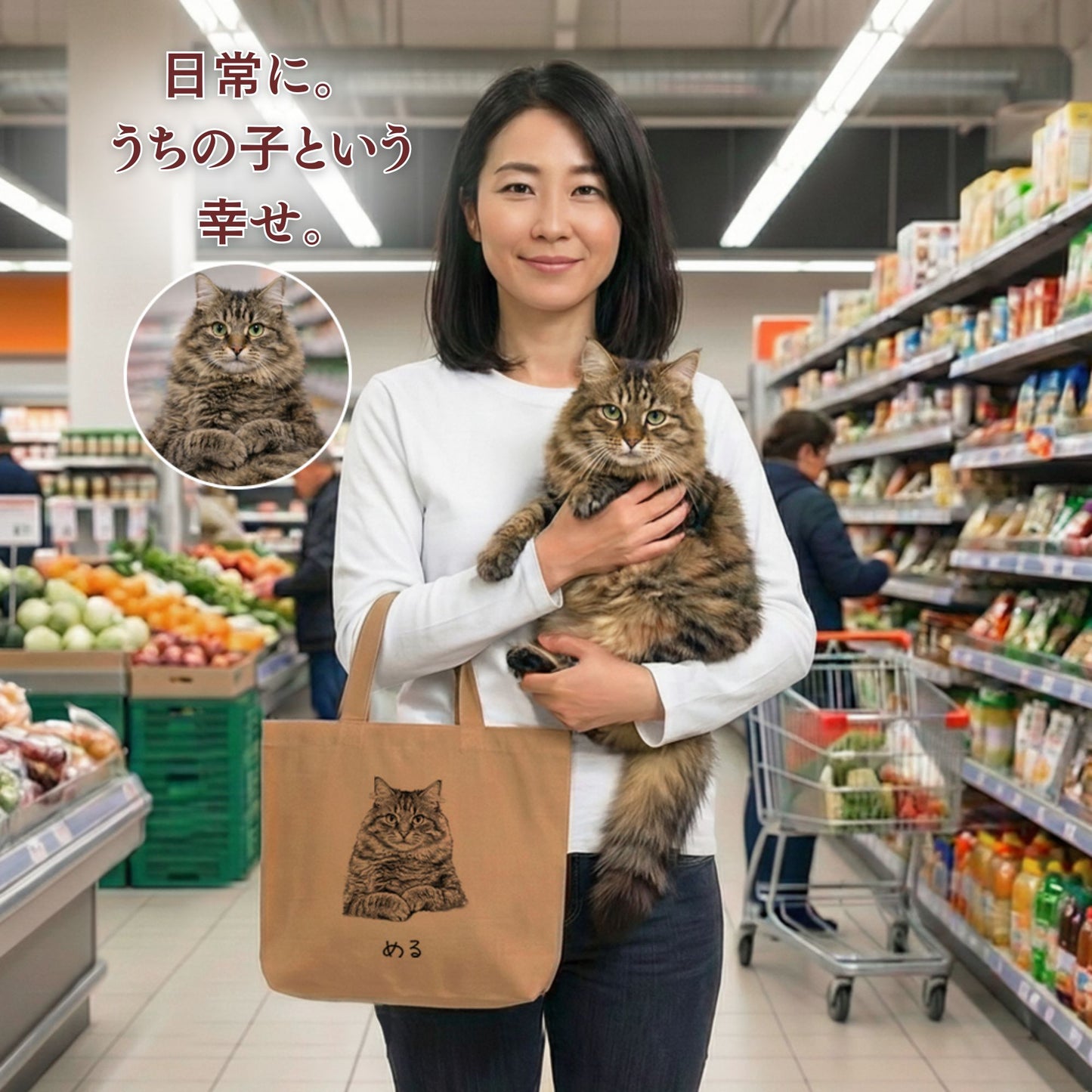 【プレゼントにおすすめ】名入れ＆アートに変換写真入れ｜うちの子オリジナル トートバッグ｜ペット（猫/犬）ギフト・誕生日/クリスマス/母の日対応