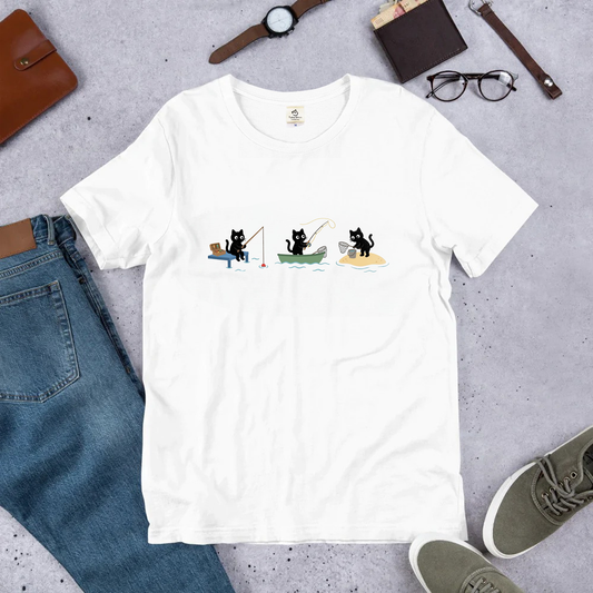 釣り黒猫 Tシャツ ｜ 猫好き・釣り好きに人気