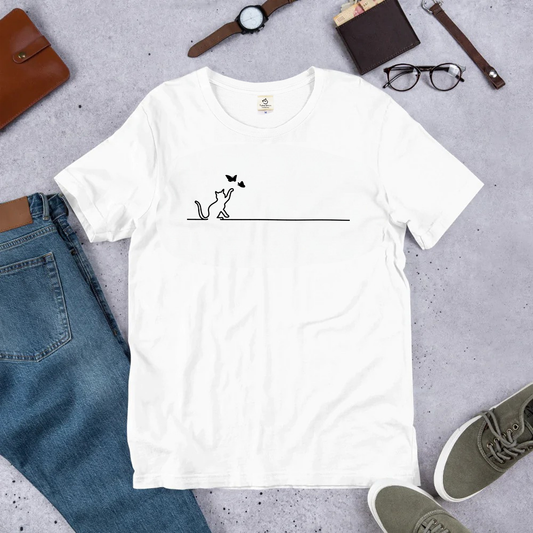猫 バタフライ Tシャツ ｜ 猫好き・シンプル好きに人気