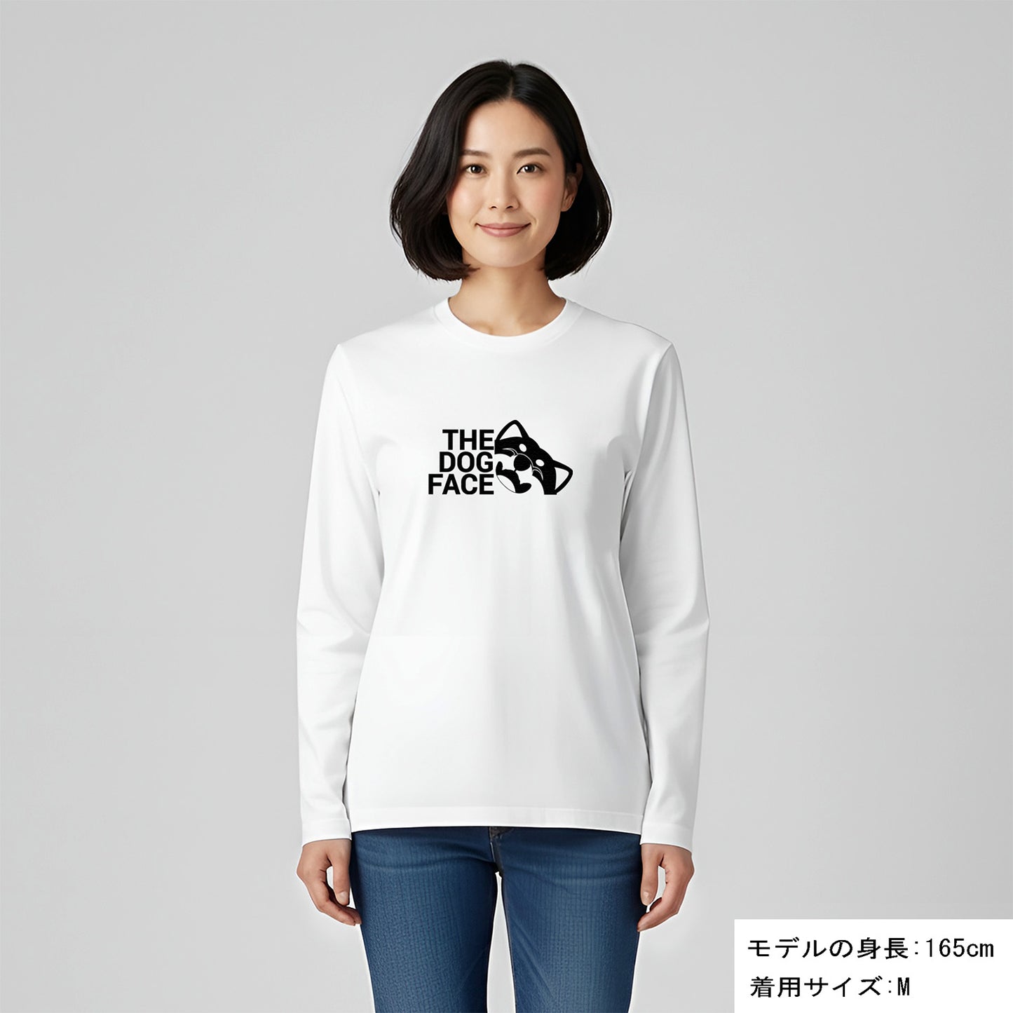 犬 ロン t 犬 長袖 t シャツ いぬ  犬イラスト 柴犬 THE DOG FACE