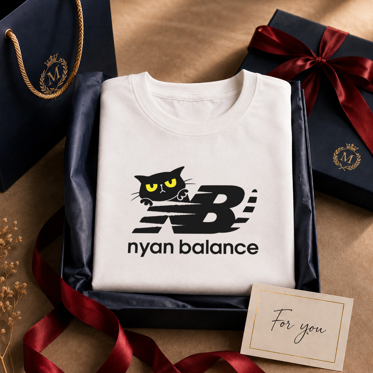 猫 長袖Tシャツ｜Nyan Balance猫イラスト｜ねこ ロンT メンズ レディース S-2XL