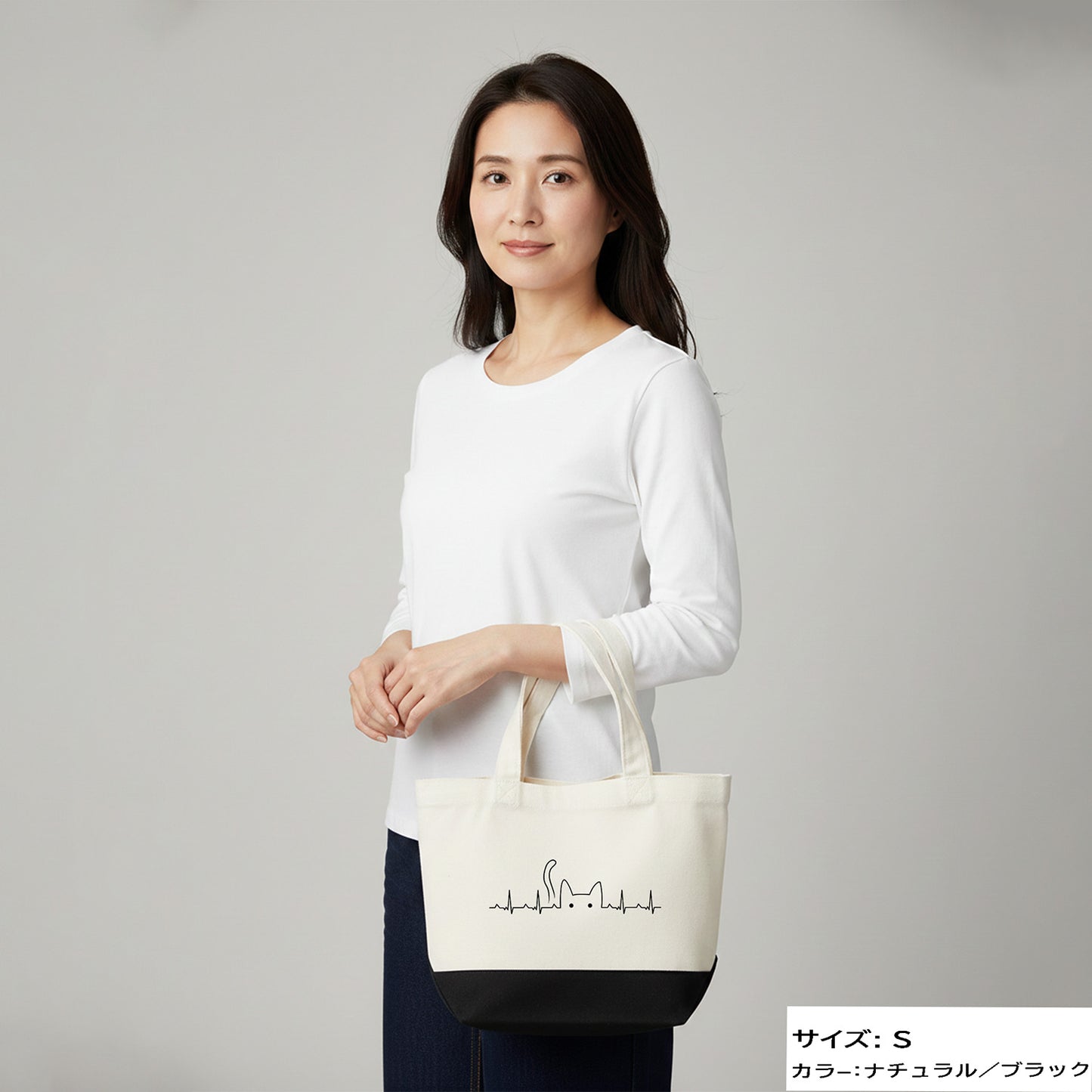 猫トート バッグ  猫 エコ バッグ ハートビート 心電図