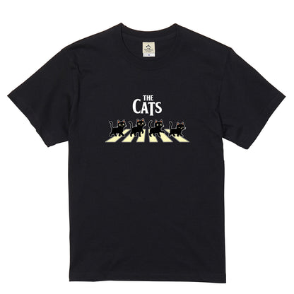 THE CATS | 横断歩道 ゆるかわ 黒猫 パロディTシャツ【猫好き・愛猫家・イベント・ギフトに最適】