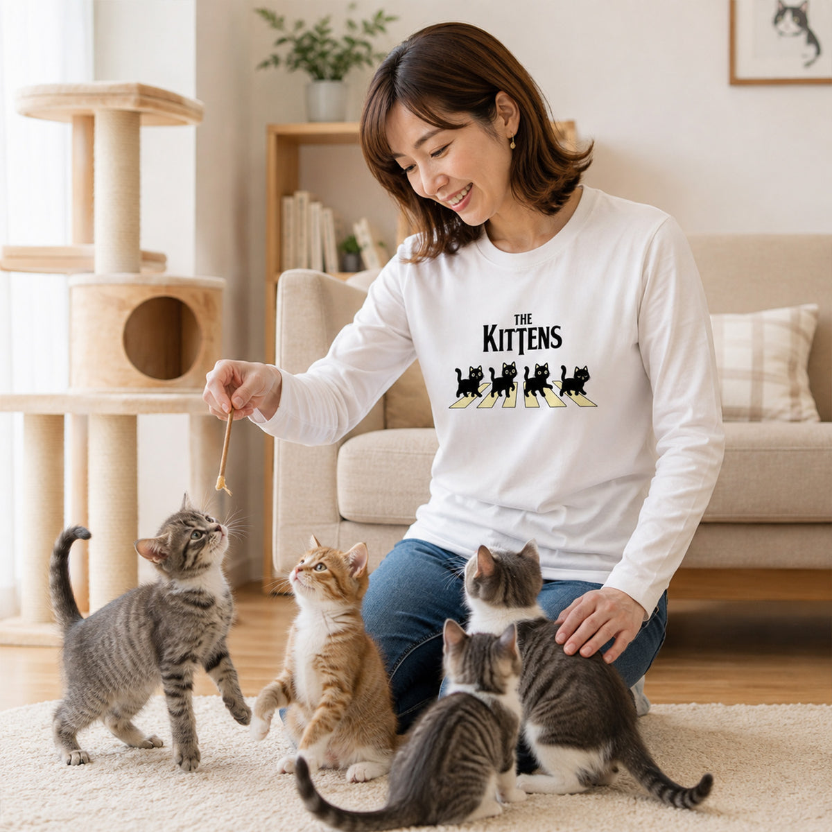 猫 長袖Tシャツ｜THE KITTENS 猫イラスト｜ねこ ロンT メンズ レディース S-2XL
