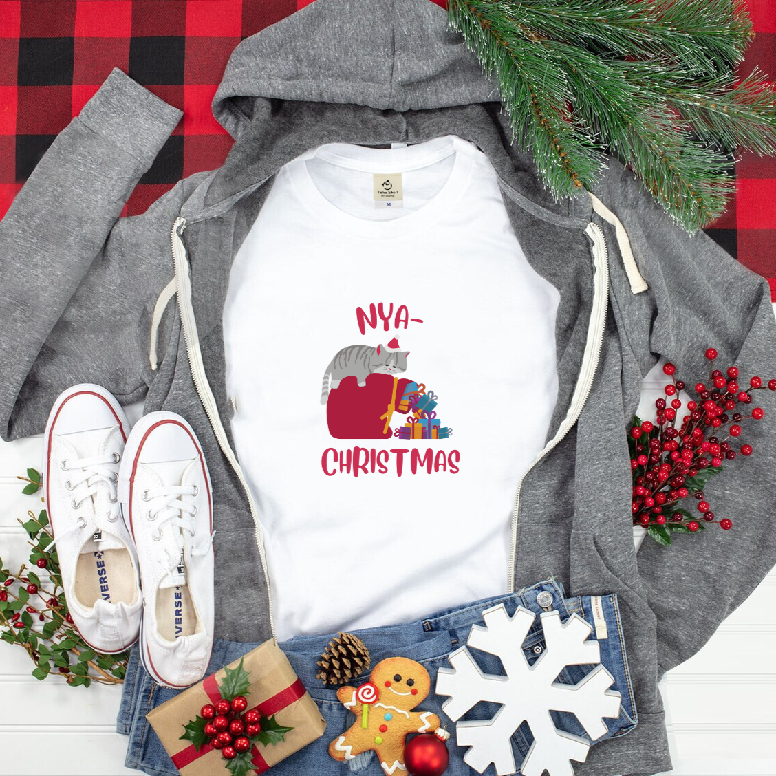 【クリスマス限定商品】猫tシャツ ねこ 猫イラスト 猫クリスマス.