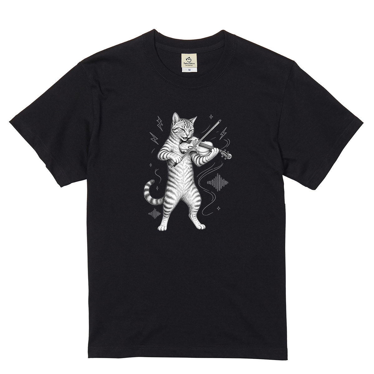バイオリンキャット | 猫 バイオリン 演奏 イラスト Tシャツ【猫好き・バイオリニスト・クラシック・誕生日ギフトに最適】