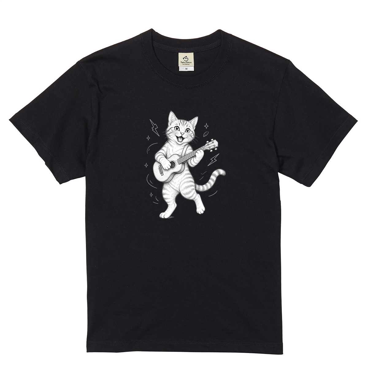 ウクレレキャット | かわいい猫 ウクレレ 演奏 イラスト Tシャツ【猫好き・音楽好き・誕生日ギフトに最適】
