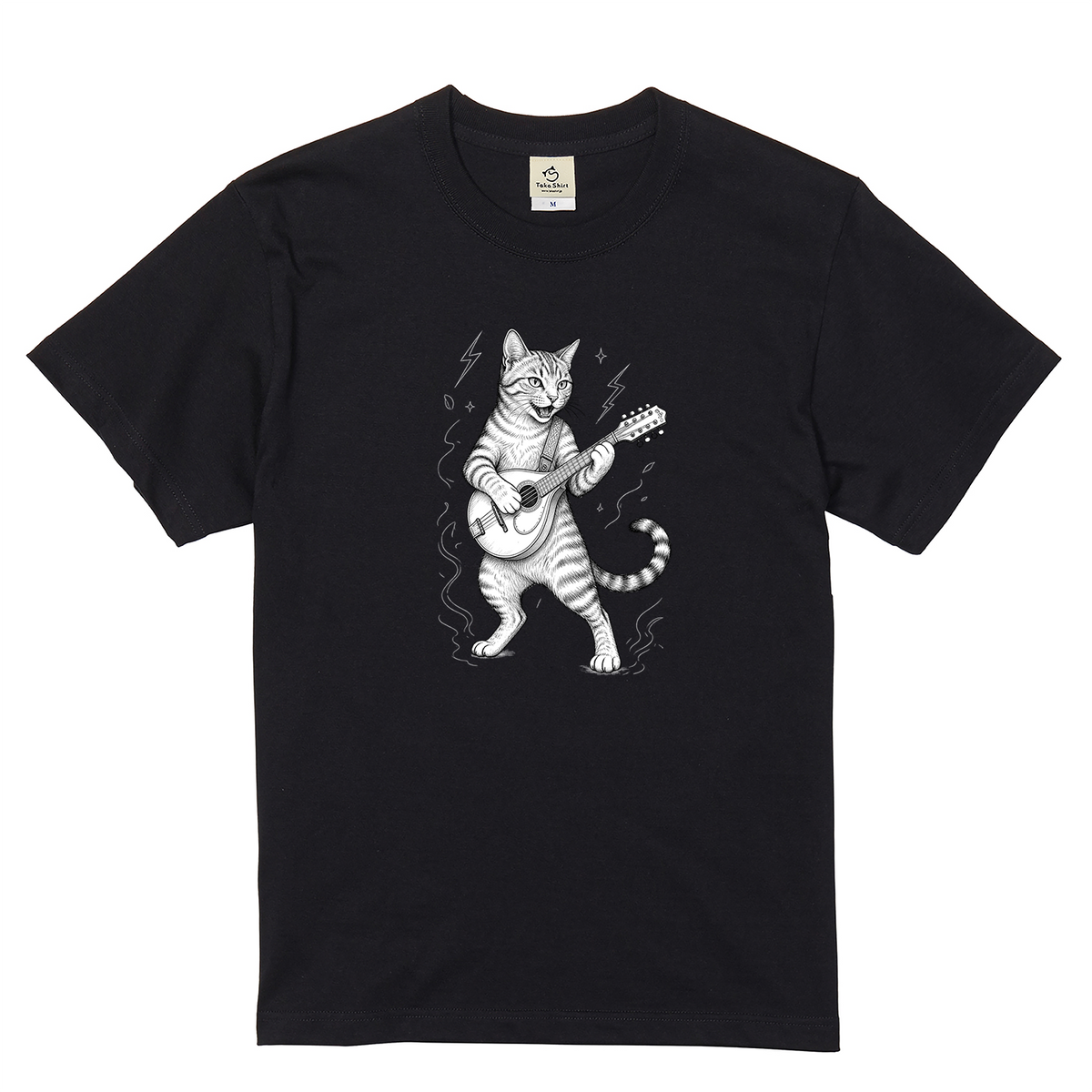 マンドリンキャット | かわいい猫 マンドリン 演奏 イラスト Tシャツ【猫好き・音楽好き・誕生日ギフトに最適】
