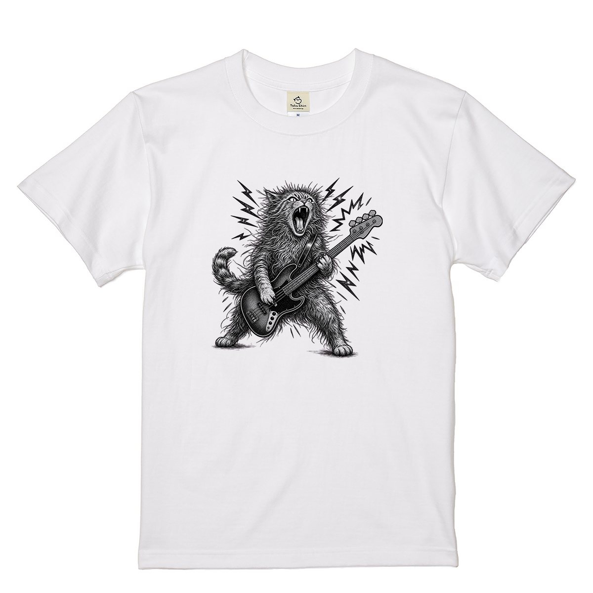 かっこいい猫 | 暴れる猫 ベーシスト エレキベース ロックTシャツ【猫好き・愛猫家・音楽好き・ギフトに最適】