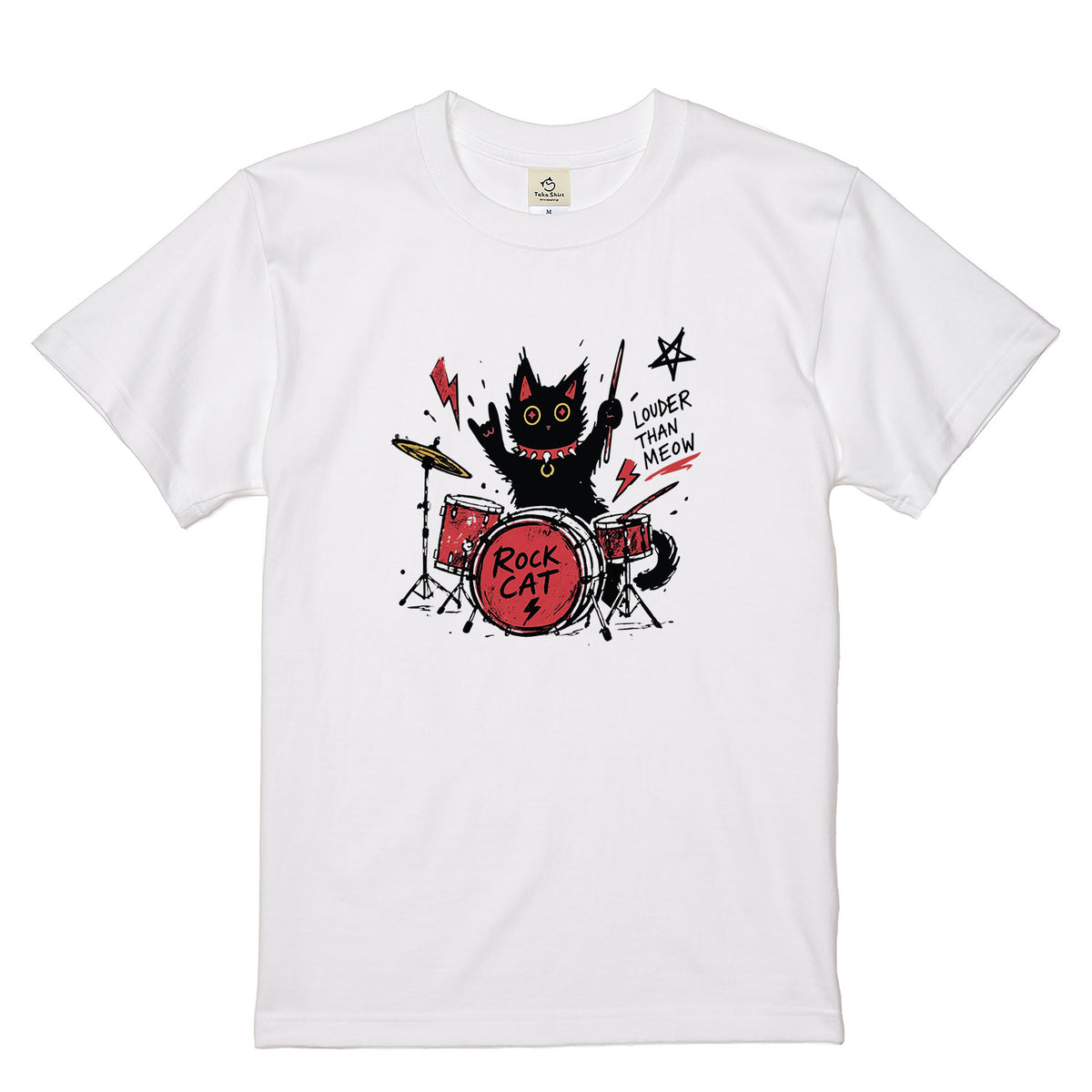 ロック猫 ドラム Tシャツ ｜ 猫好き・バンド・音楽好きに人気