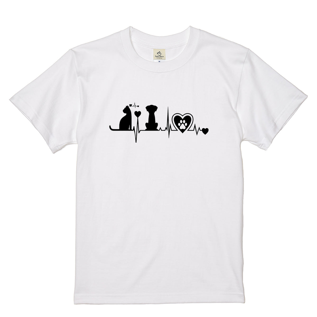 猫と犬 ハートビート Tシャツ | 動物好きに人気