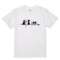 猫と犬 ハートビート Tシャツ | 動物好きに人気