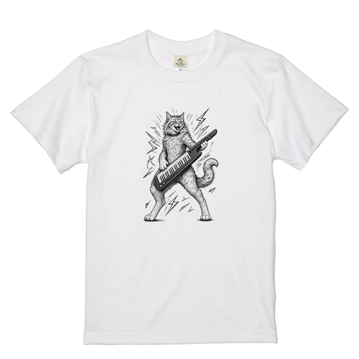 ロックキャット | かっこいい猫 ショルダーキーボード キーター 演奏 イラスト Tシャツ【猫好き・音楽好き・誕生日ギフトに最適】