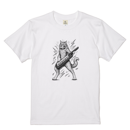 ロックキャット | かっこいい猫 ショルダーキーボード キーター 演奏 イラスト Tシャツ【猫好き・音楽好き・誕生日ギフトに最適】