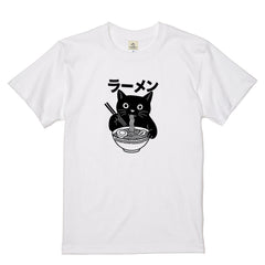 ラーメン黒猫 Tシャツ ｜ 猫好き・ラーメン好きに人気