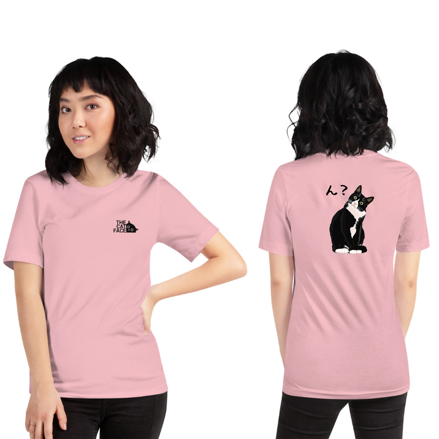 猫tシャツ ねこ 猫イラスト The Cat Face & ハチワレ猫 ん？| フロント&バックプリント｜アダルト&キッズサイズ