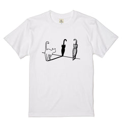 猫tシャツ ねこ 猫イラスト 猫＆傘 ｜アダルト&キッズサイズ