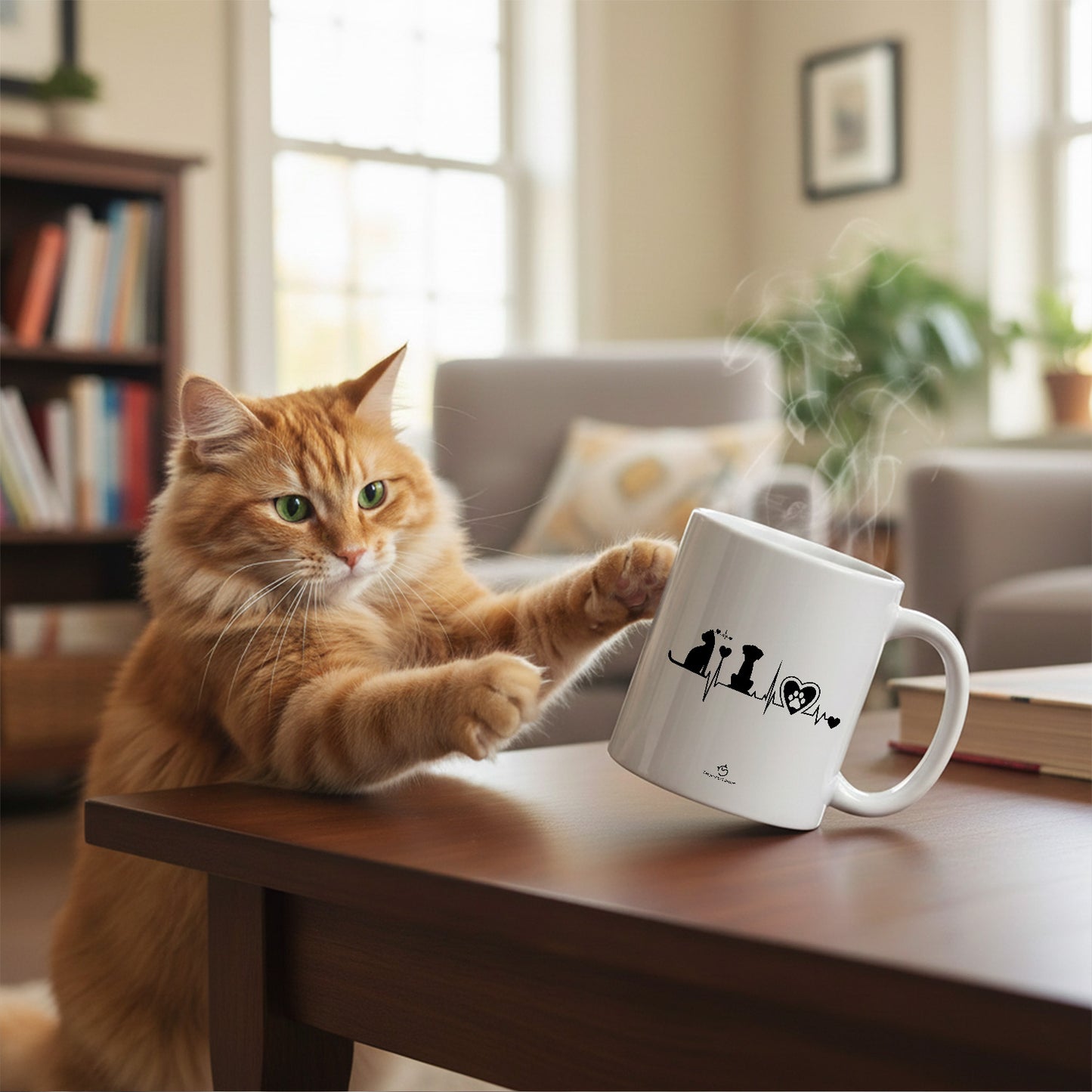 マグカップ 猫イラスト 猫と犬 ハートビート｜猫好きにおすすめの面白い猫グッズ プレゼントにも最適