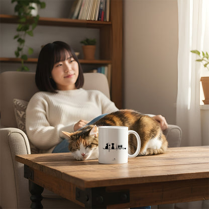 マグカップ 猫イラスト 猫と犬 ハートビート｜猫好きにおすすめの面白い猫グッズ プレゼントにも最適